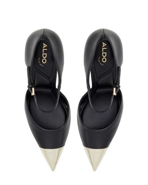 ALDO Black Mysha Ankle Strap Pointed Cap Toe Pump