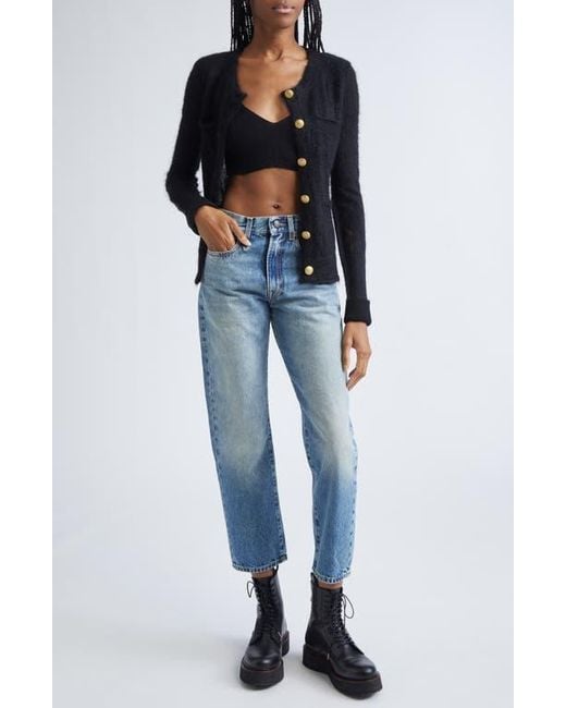 R13 Black Elongated Shrunken Distressed Mohair Blend Cardigan