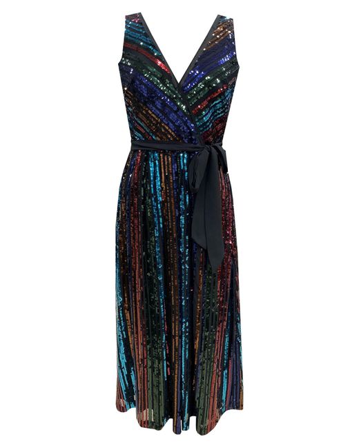 Julia Jordan Blue Rainbow Sequin Stripe Fit & Flare Cocktail Dress