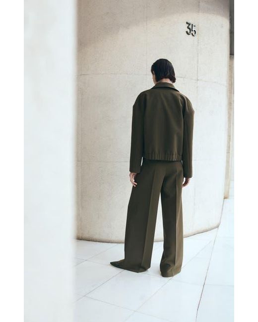 Mango Green Belted Pleated Straight Leg Pants