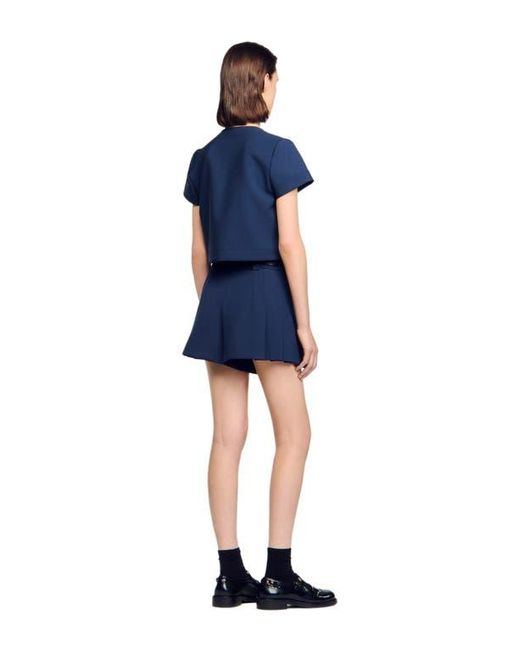 Sandro Blue Rounded Hem Buttoned Crop Top