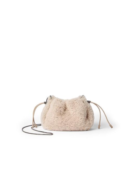 Brunello Cucinelli Natural Shearling Mellow Mini Bucket Bag