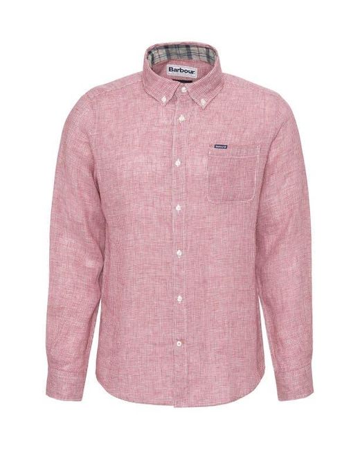 Barbour Pink Linton Regular Fit Microcheck Linen Button-Down Shirt for men