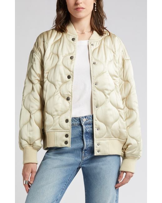 Treasure Bond Oversize Quilted Satin Bomber Jacket in Blue Lyst