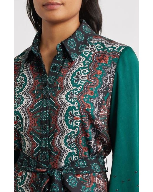 Julia Jordan Green Print Long Sleeve Shirtdress