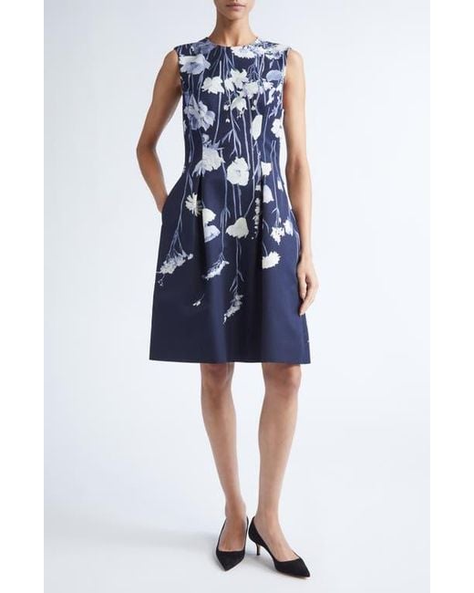 Lela Rose Women's Blue Betsy Floral Faille Fit & Flare Dress