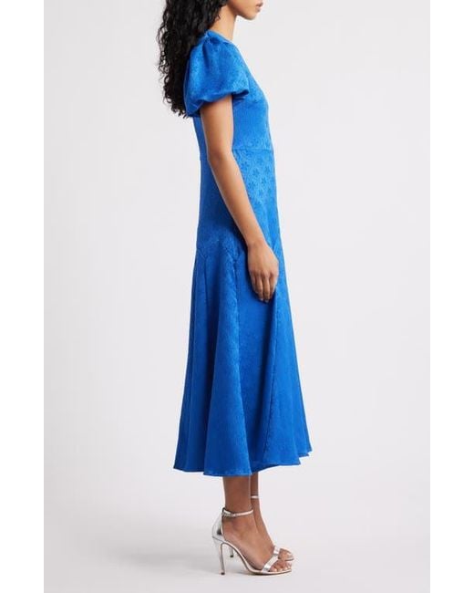 Sister Jane Oriel Geo Floral Satin Jacquard Dress in Blue | Lyst