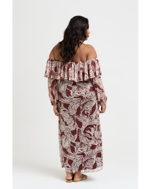 FASHION-SZN CURVE Brown Curve Ruffle Bardot Midaxi Dress