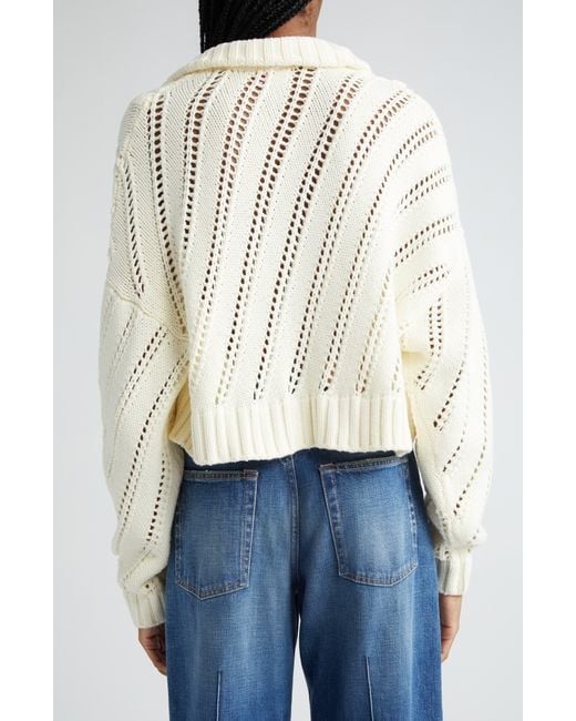 Staud Natural Hampton Mixed Stitch Half-zip Cotton Blend Sweater