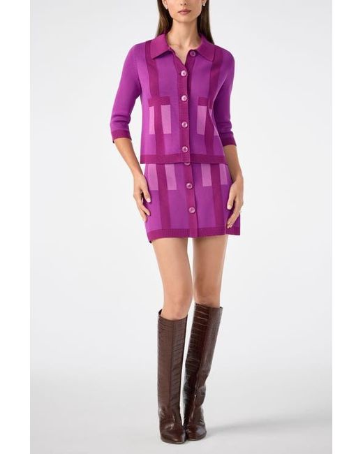 Trina Turk Purple Gaia Colorblock Collared Cardigan