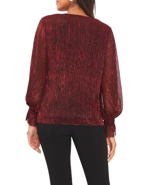 Vince Camuto Red Smocked Cuff Metallic Top