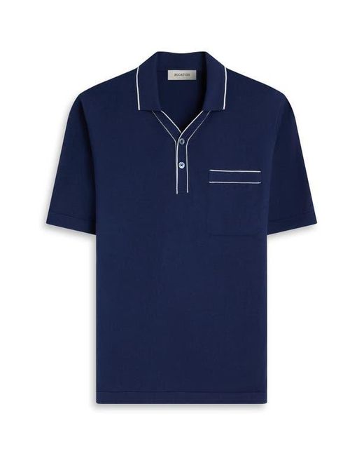 Bugatchi Blue Tipped Cotton & Silk Pocket Polo Sweater for men