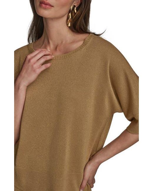 Donna Karan Brown Metallic Short Sleeve Sweater