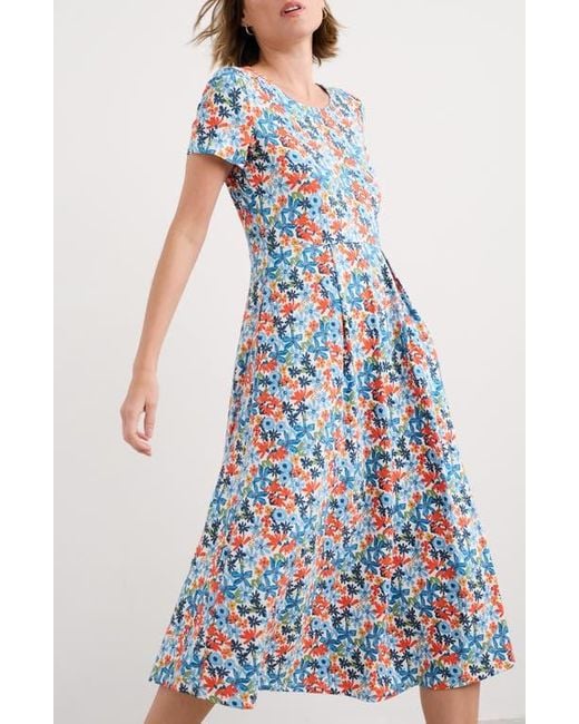 Seasalt Cornwall Blue Veronica Print Stretch Organic Cotton Midi Dress