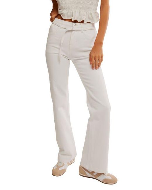 Free People White Sabine Belted Slim Bootcut Jeans