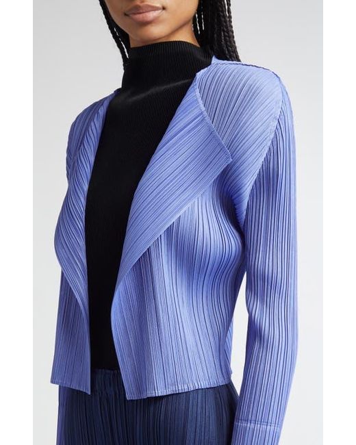 Pleats Please Issey Miyake Blue Monthly Colors March Pleated Open Front Cardigan