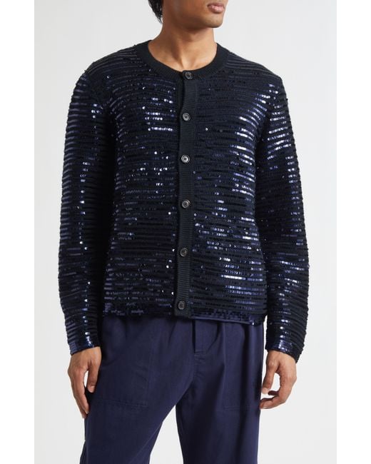Bode Blue Sequin Spotlight Virgin Wool Cardigan for men