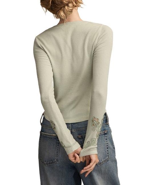 Lucky Brand Gray Cutwork Detail Cotton Rib Top