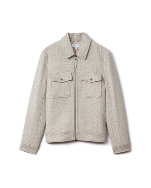 Reiss Natural Maray Check Wool Blend Zip-up Jacket for men