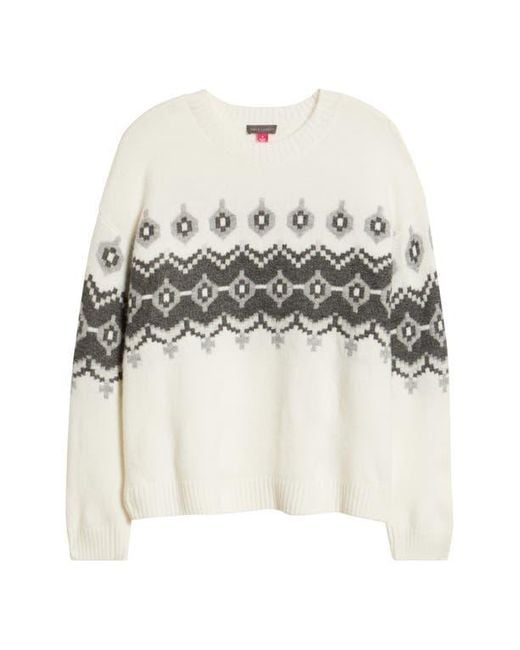 Vince Camuto White Fair Isle Crewneck Sweater