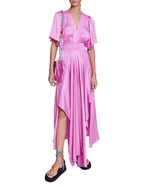 Maje Pink Rachelora Asymmetric Hem Maxi Dress