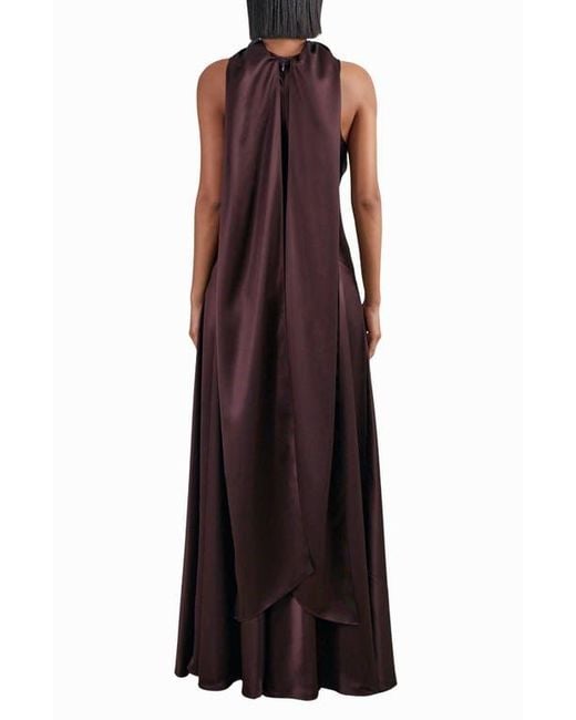 Reiss Brown Fae Scarf Sleeveless Satin Maxi Dress