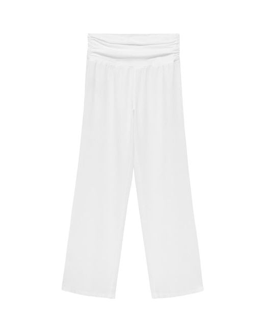 Mango White Drape Waist Wide Leg Linen Blend Pants