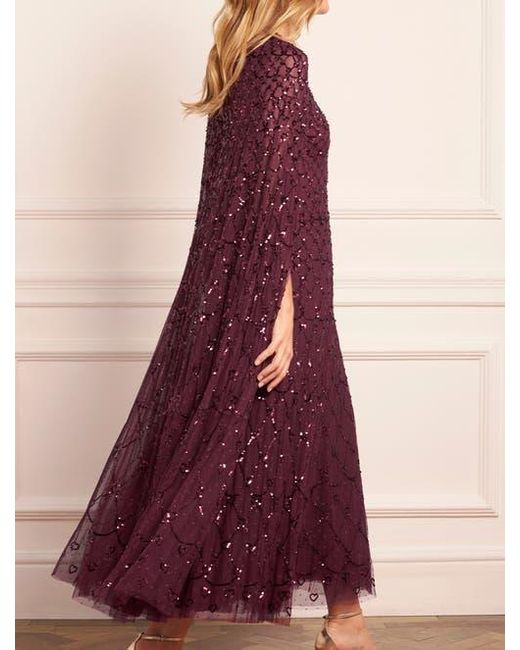 Needle & Thread Purple Heart Lattice Cape Ankle Gown