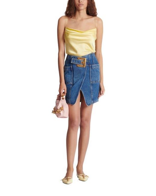 Balmain Blue Short Denim Skirt With Belt
