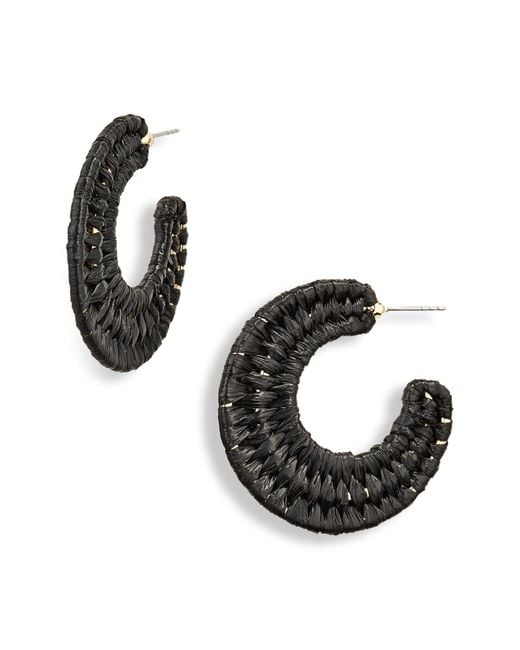 Nordstrom Black Woven Raffia Hoop Earrings