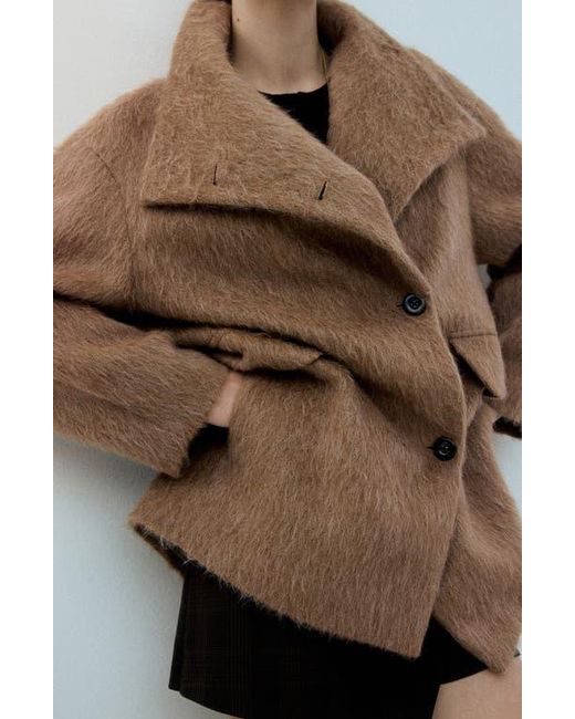 Mango Natural Brushed Funnel Neck Coat