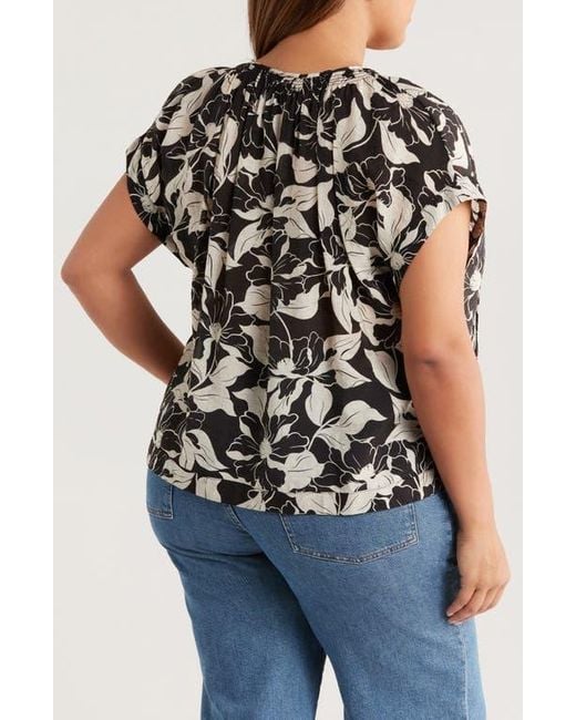 Vince Camuto Black Floral Dolman Sleeve Peasant Top