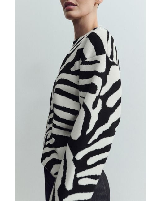Mango White Zebra Print Sweater