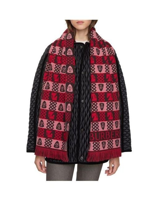 Burberry Red Chess Fair Isle Wool Scarf