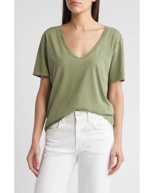 Treasure & Bond Green Oversize V-neck Cotton T-shirt