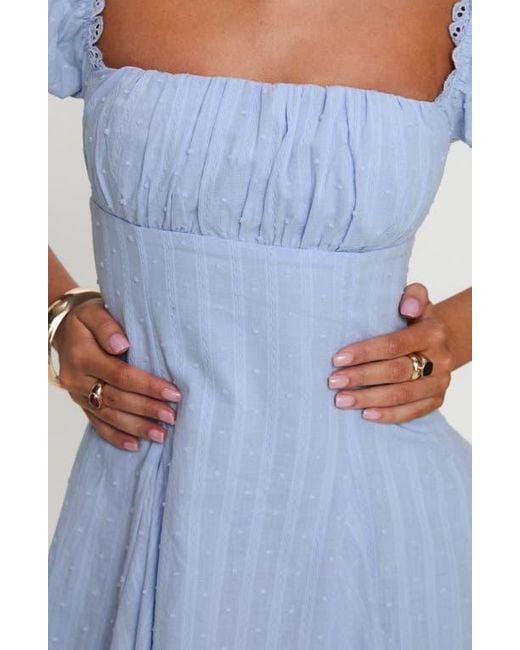 Princess Polly Blue Rabatia Puff Sleeve Cotton Minidress