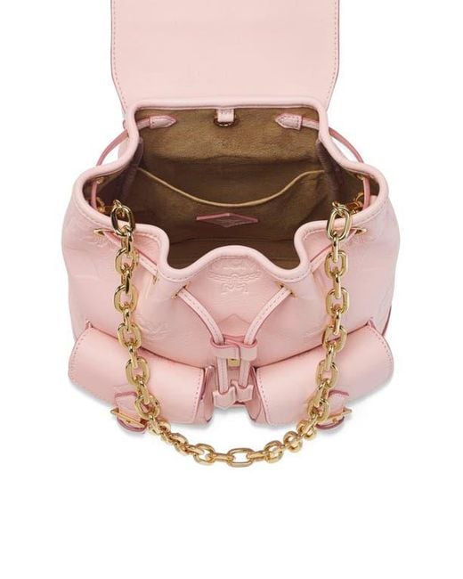 MCM Pink Aren Drawstring Backpack