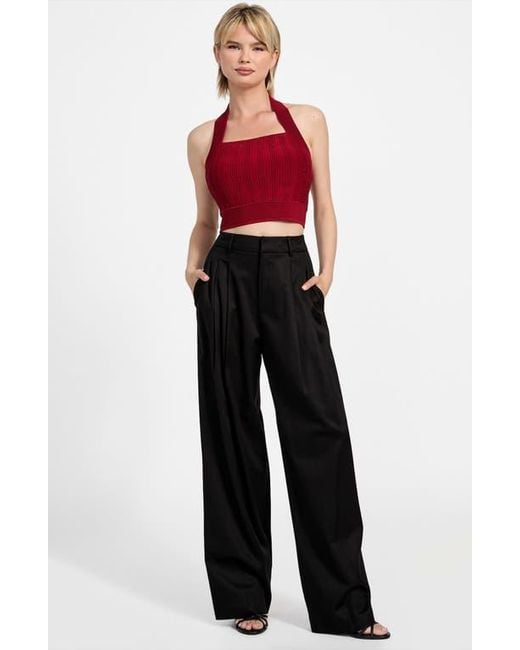 Guess Red Sofie Rib Crop Halter Top