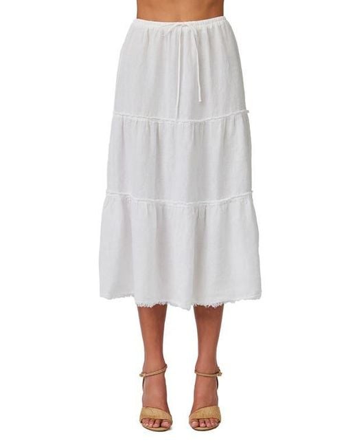 Bella Dahl Gray Linen Tiered Frayed Hem Skirt