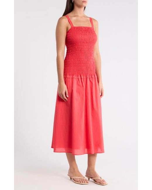 Sugarlips Railey Smocked Drop Waist Midi Dress in Red | Lyst