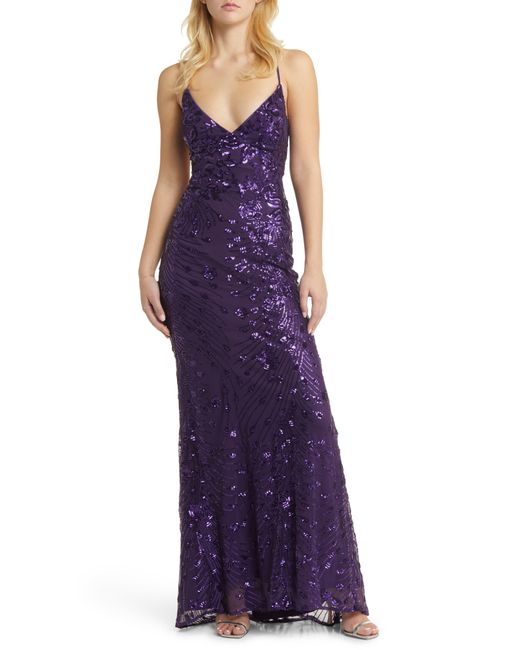 Lulus Purple Photo Finish Sequin High-low Maxi Dress