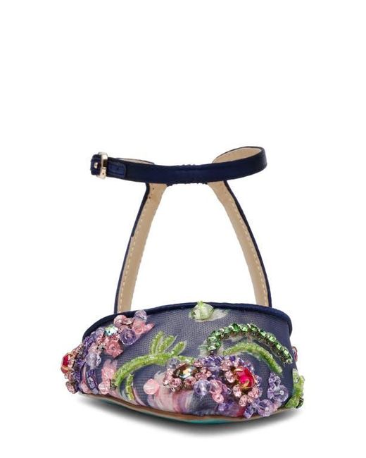 Betsey Johnson Blue Garbo Pointed Toe Ankle Strap Flat