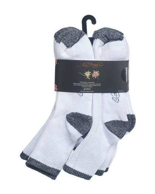 Ed Hardy White Basic Half Cushion Mid Crew Sock 8-Pack for men