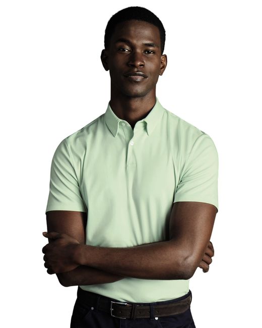 Charles Tyrwhitt Green Plain Short Sleeve Jersey Polo for men