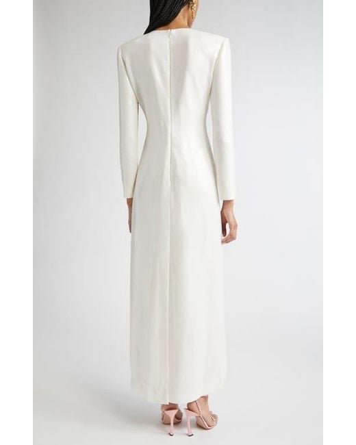 Oscar de la Renta White Cherry Blossom Long Sleeve Sequin Jersey Column Gown