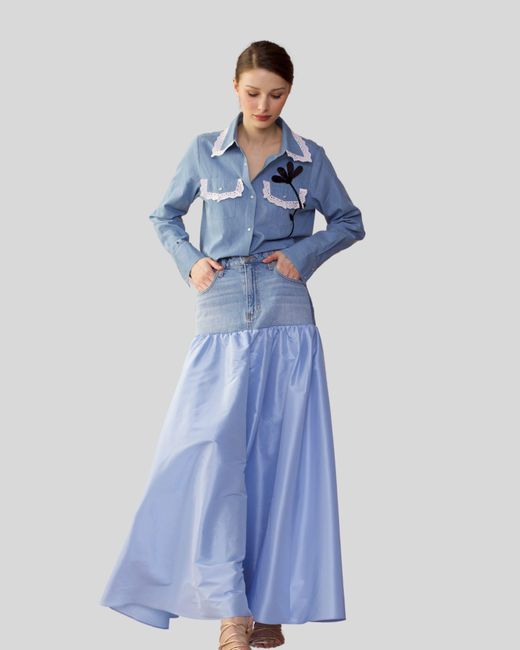 Cynthia Rowley Blue Denim Taffeta Skirt
