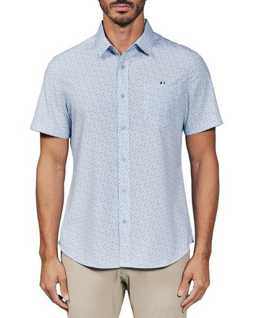 7 Diamonds Blue Seager Geo Print Short Sleeve Performance Button-Up Shirt for men