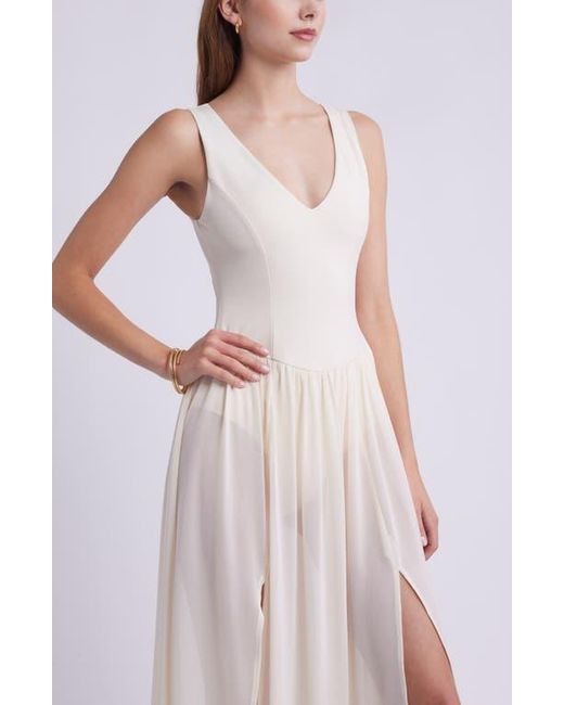Open Edit Multicolor Mixed Media Side Slit Tank Dress