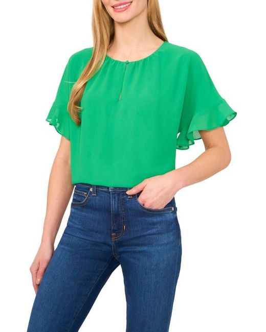 Cece Green Flutter Sleeve Georgette Top