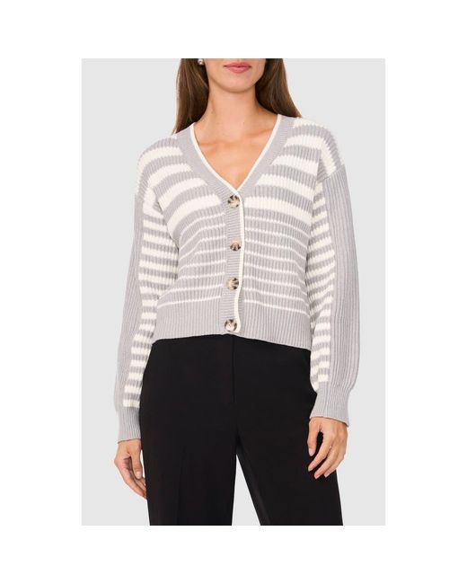 Halogen® White Variegated Stripe Cotton Blend Cardigan